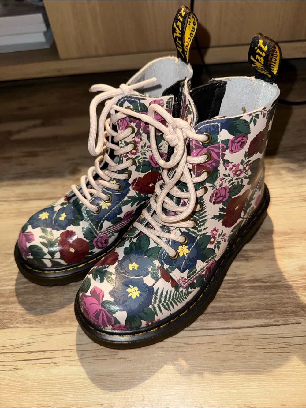 Floral Lace-Up Combat Boots in Multicolor